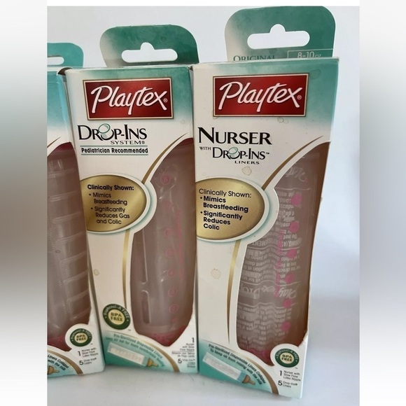 Playtex Original Drop In Nurser Bottle Slow Flow Natural Latex Nipple Lot 4 Pink - Picture 3 of 4
